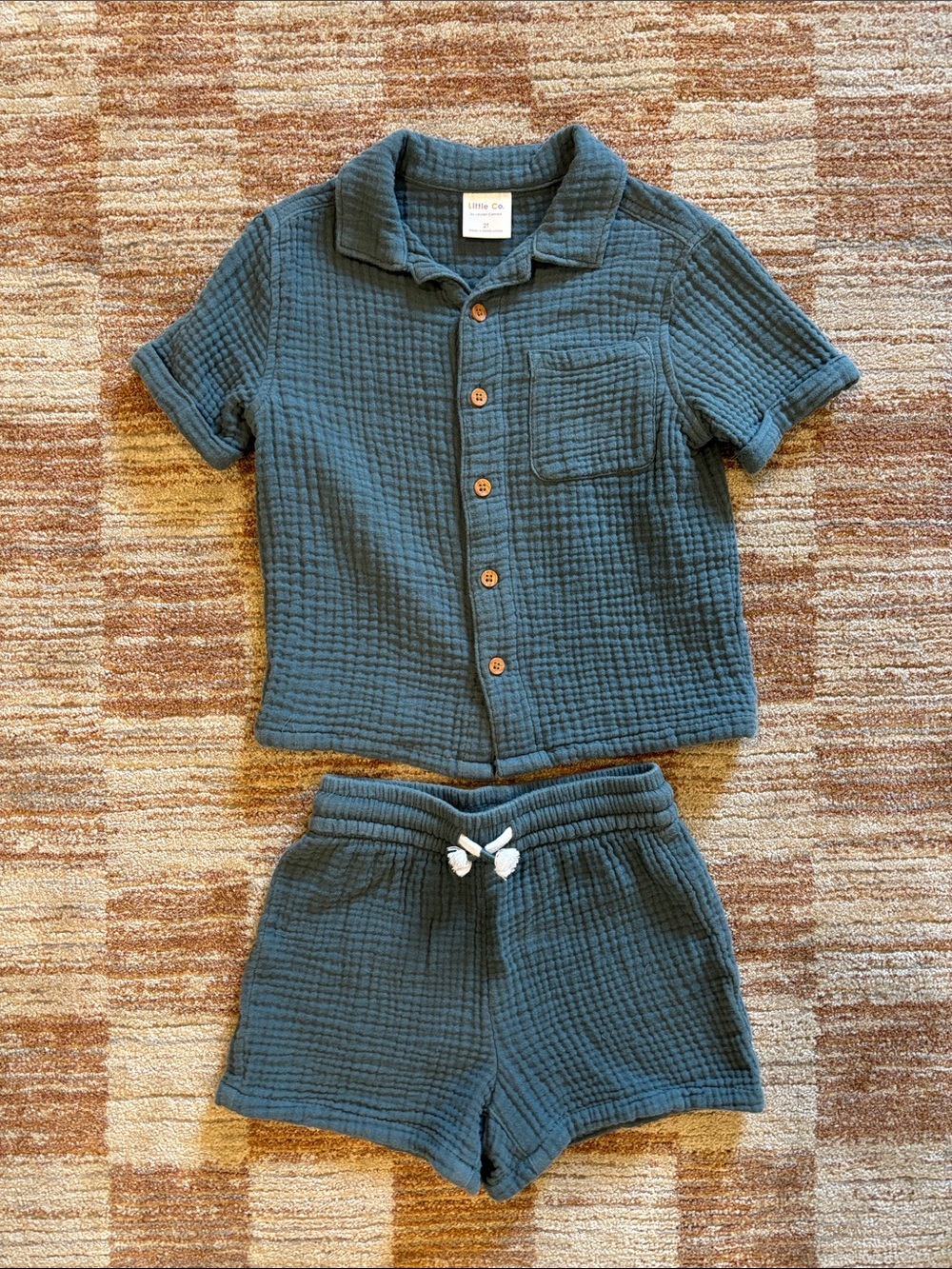 Kids' Blue Short-Sleeve Button-Front Shirt and shorts set by Little Co.